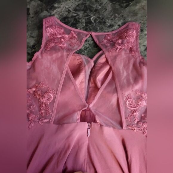 Azazie Women's Party Maxi Dress Elegant Lace V-Neck Chiffon - Picture 3 of 10